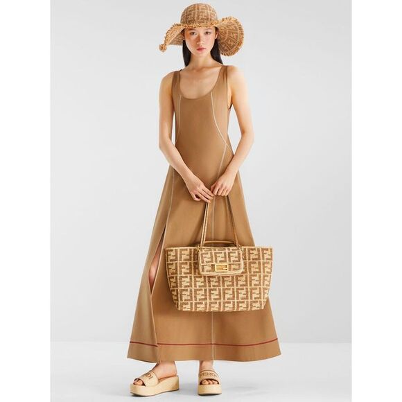 FENDI Sleeveless Midi Dress with Contrast Stitching Women NUDE & NEUTRALS - Picture 3 of 3